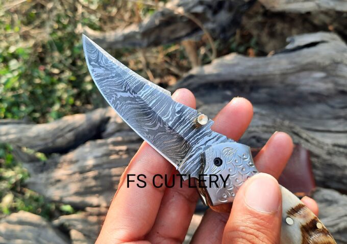 Custom Handmade Damascus Steel Pocket Folding Knife - Image 2