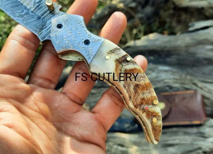 Custom Handmade Damascus Steel Pocket Folding Knife - Image 3