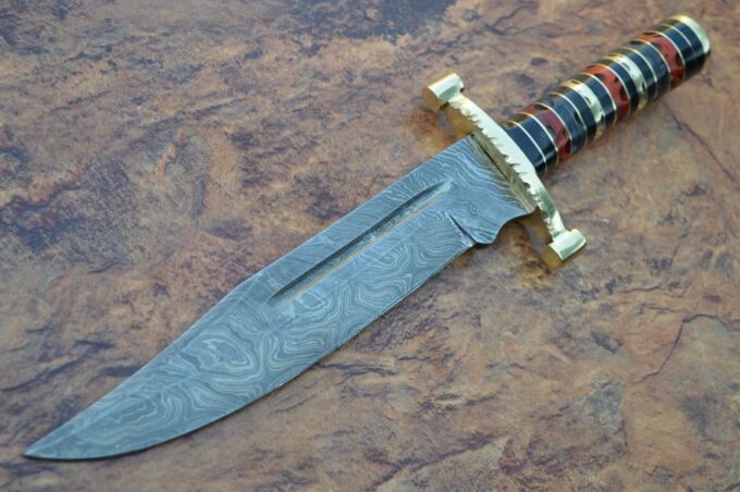 Custom-Handmade-Beautiful-Damascus-Steel-Bowie-Hunting-Knife