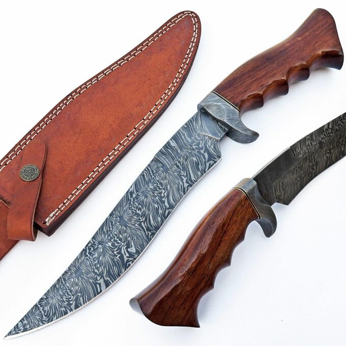 Custom-Handmade-Beautiful-Damascus-Steel-Bowie-Hunting-Knife