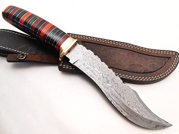 Custom-Handmade-Beautiful-Damascus-Steel-Bowie-Hunting-Knife-Pakka-Wood-Handle