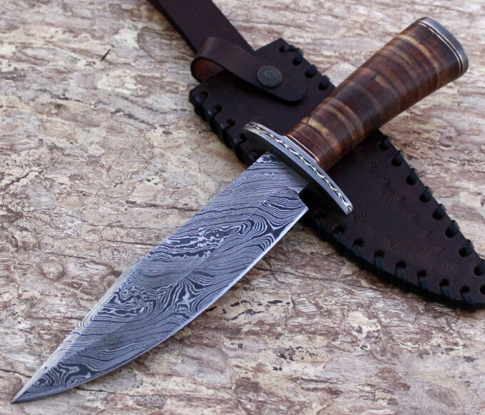 Custom-Handmade-Damascus-Steel-Hunting-Bowie-Knife