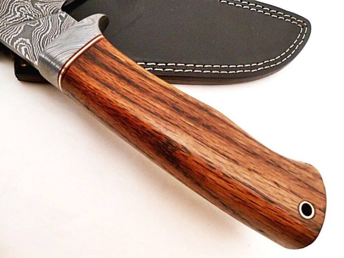 Damascus-Steel-Knife-With-Rose-Wood-Handle