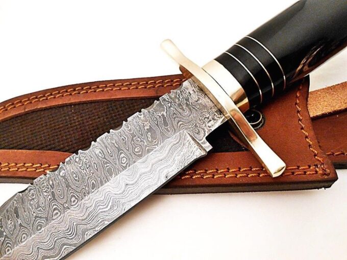 Handmade-Damascus-Steel-Bowie-Knife-Ladder-Pattern