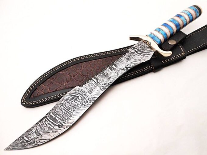 Custom-Handmade-Beautiful-Damascus-Steel-Bowie-Hunting-Knife-Natural-Colored-Camel-Bone-Handle-Knife