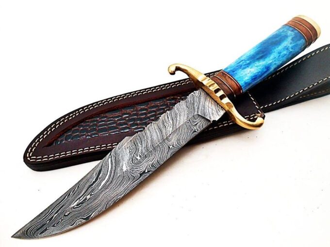 Beautiful-Custom-Handmade-Damascus-Steel-Hunting-Bowie-Knife-Colored-Camel-Bone-Handle